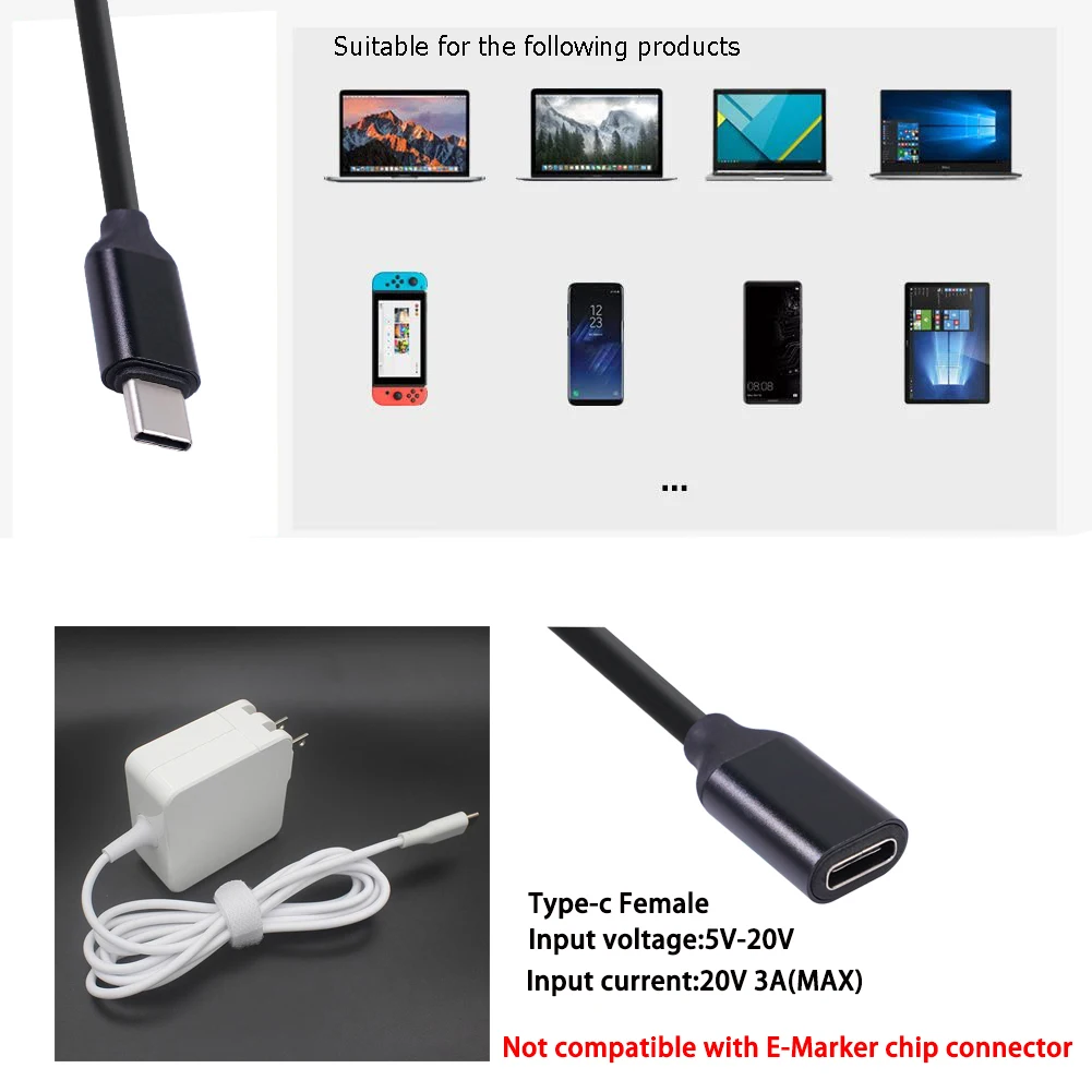 Удлинительные кабели USB C USB C между мужчинами и женщинами, удлинитель для зарядки, личный аксессуар для мобильного телефона