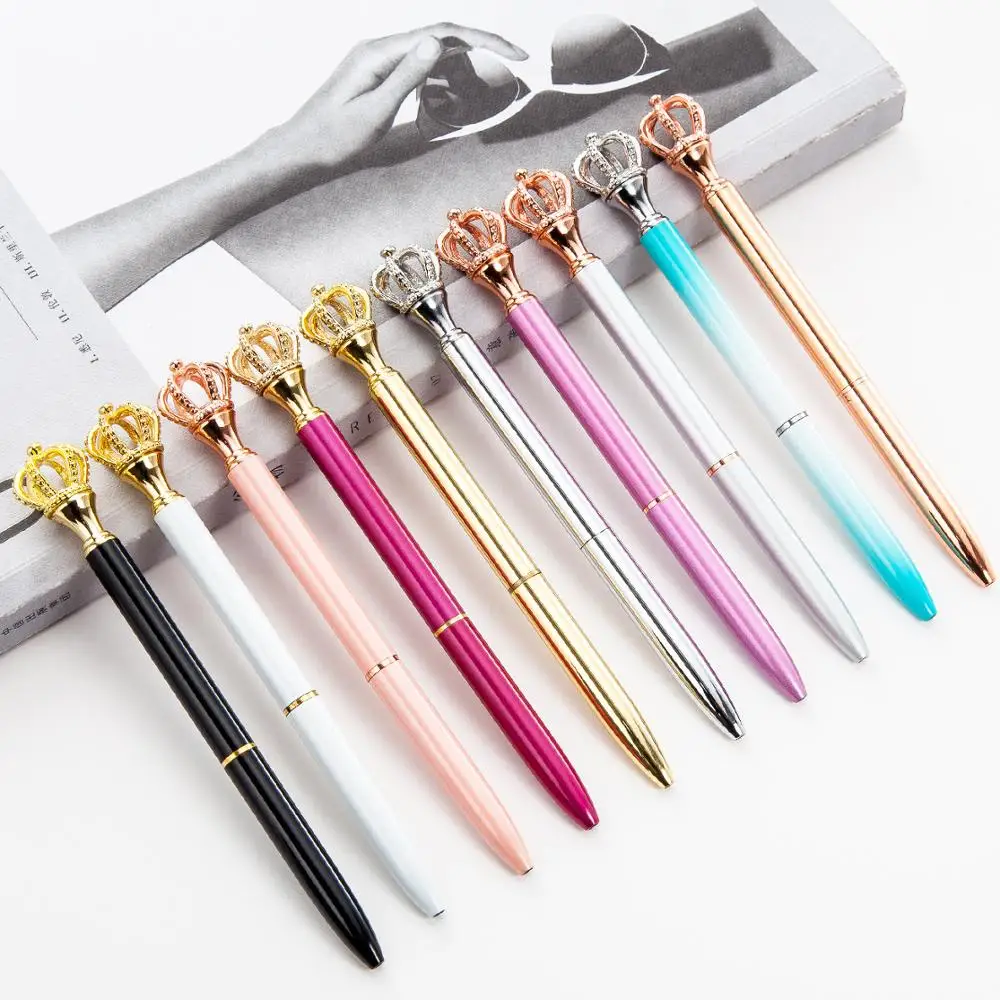 20Pcs Wholesale Crown Metal Ballpoint Pen Crystal Shiny Pen Interesting Ballpoint Pen School Stationery School Office Supplies