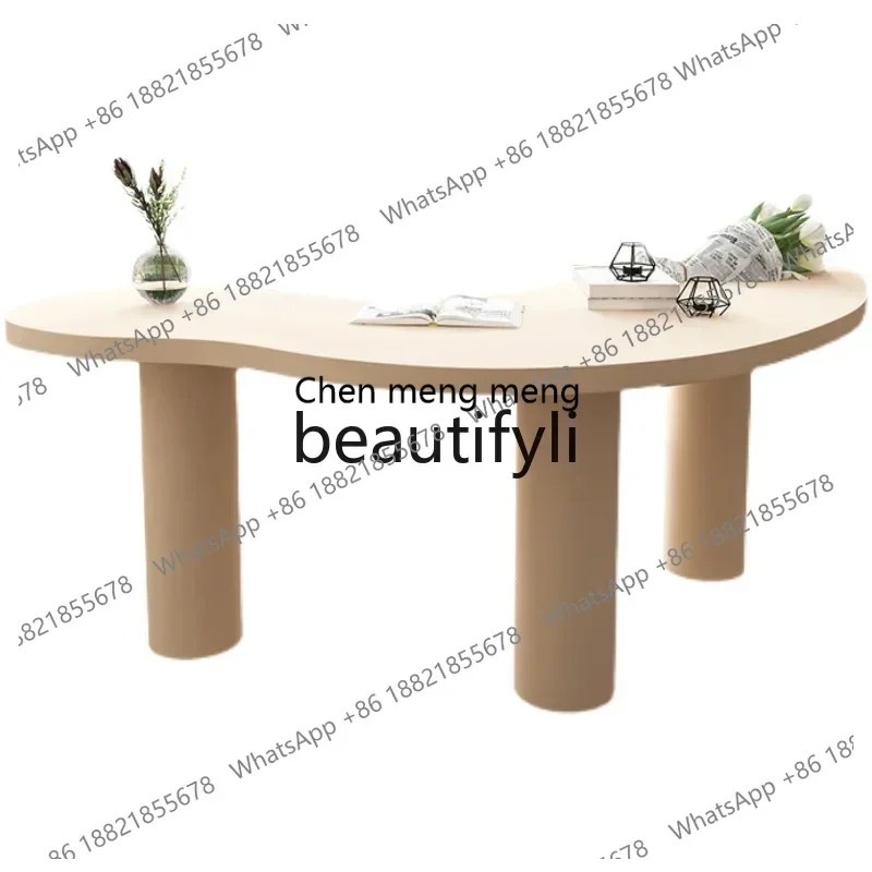 zqLight luxury creative solid wood desk fashion personality curved conference table modern simple workbench