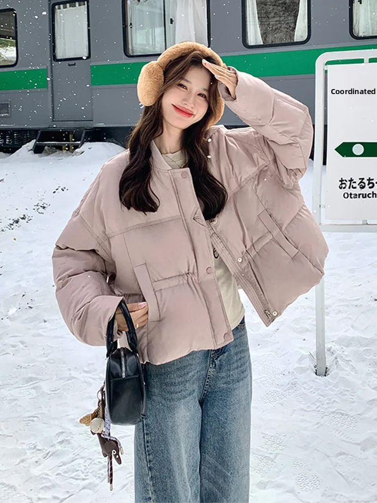 เสื้อแจ็คเก็ตผู้หญิงสีม่วงอ่อน 90 สีขาว ดูอั้น ดูอั้น แฟชั่นฤดูหนาว อุ่นสบาย ไซส์ใหญ่ ดูอ่อนเยาว์