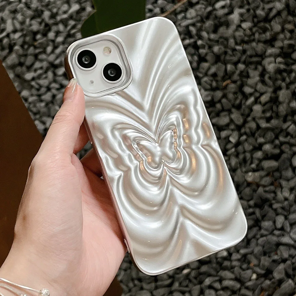 

3D Butterfly Design Phone Case For iPhone 15 12 13 14 Pro Max 11 Soft Silicone Luxury Bumper Shockproof Back Cover Korean Fundas