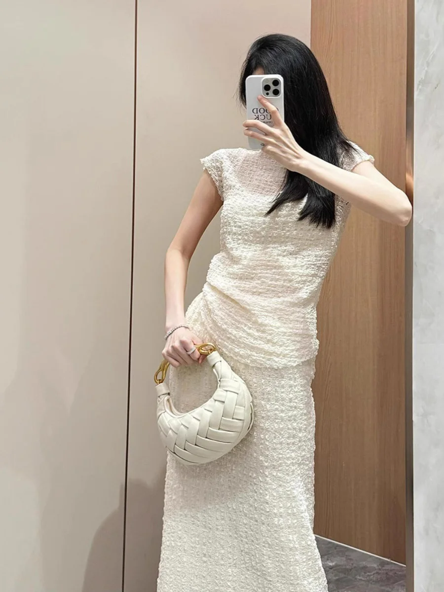 Elegant Lady Summer 2026 Pure Desire Top Unique Half Skirt Set Beautiful Fashionable Women's Clothing Short Sleeve round Neck