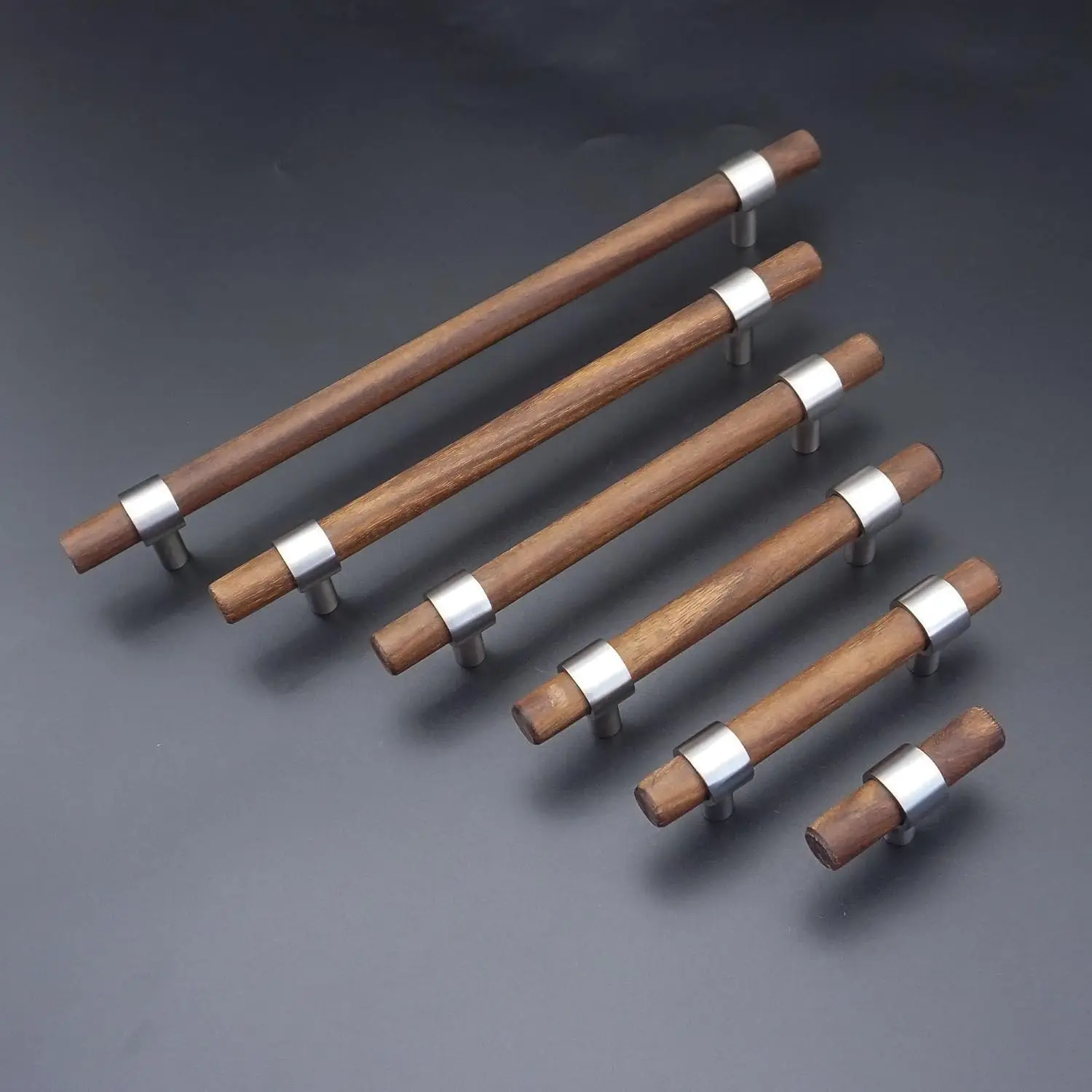 Solid Wooden T Bar Drawer Knobs Cabinet Handles Black Walnut Wardrobe Pulls Simple Furniture Hardware Kitchen Accessories 320mm