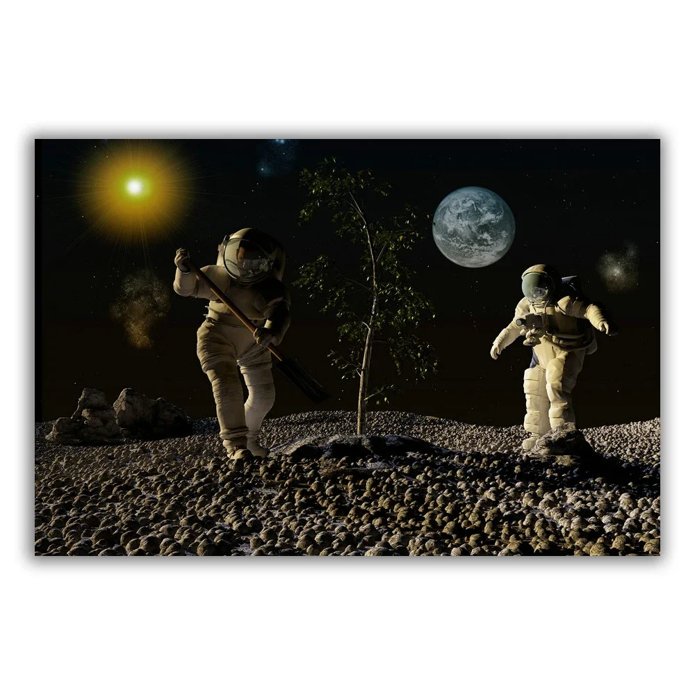 HT106 Spectacular Universe Earth And Moon Space Station Astronaut Silk Fabric Poster Art Decor Indoor Painting Gift