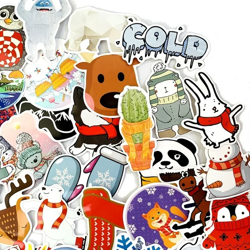 2Sets=100Pcs Cartoon Winter Fresh Stickers Trolley Case Water Cup Notebook Waterproof PVC Stickers