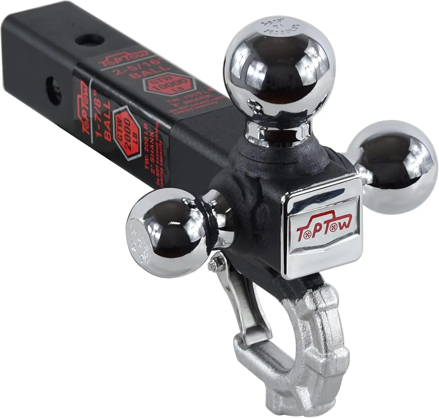 트레일러 히치 트라이볼 히치 마운트(비스트 토우 훅 포함) 크롬 히치 볼, 2인치 리시버에 적합