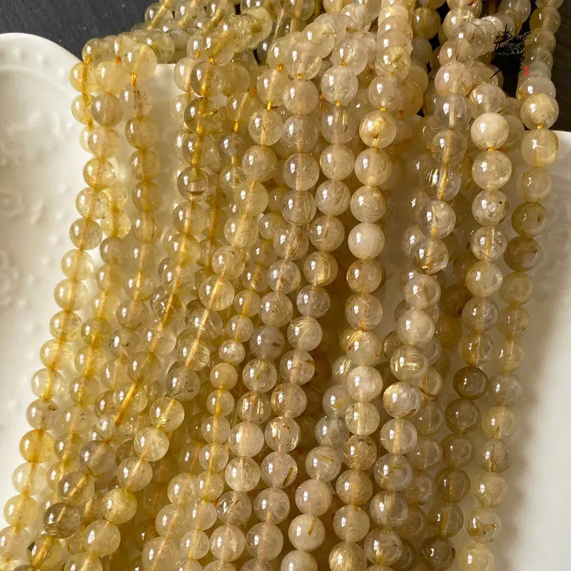 

Natural Hair Crystal Loose Beads Golden Hair Crystal Long Strip Beads Semi-precious Stone Beaded Bracelet Necklace Sweater Chain