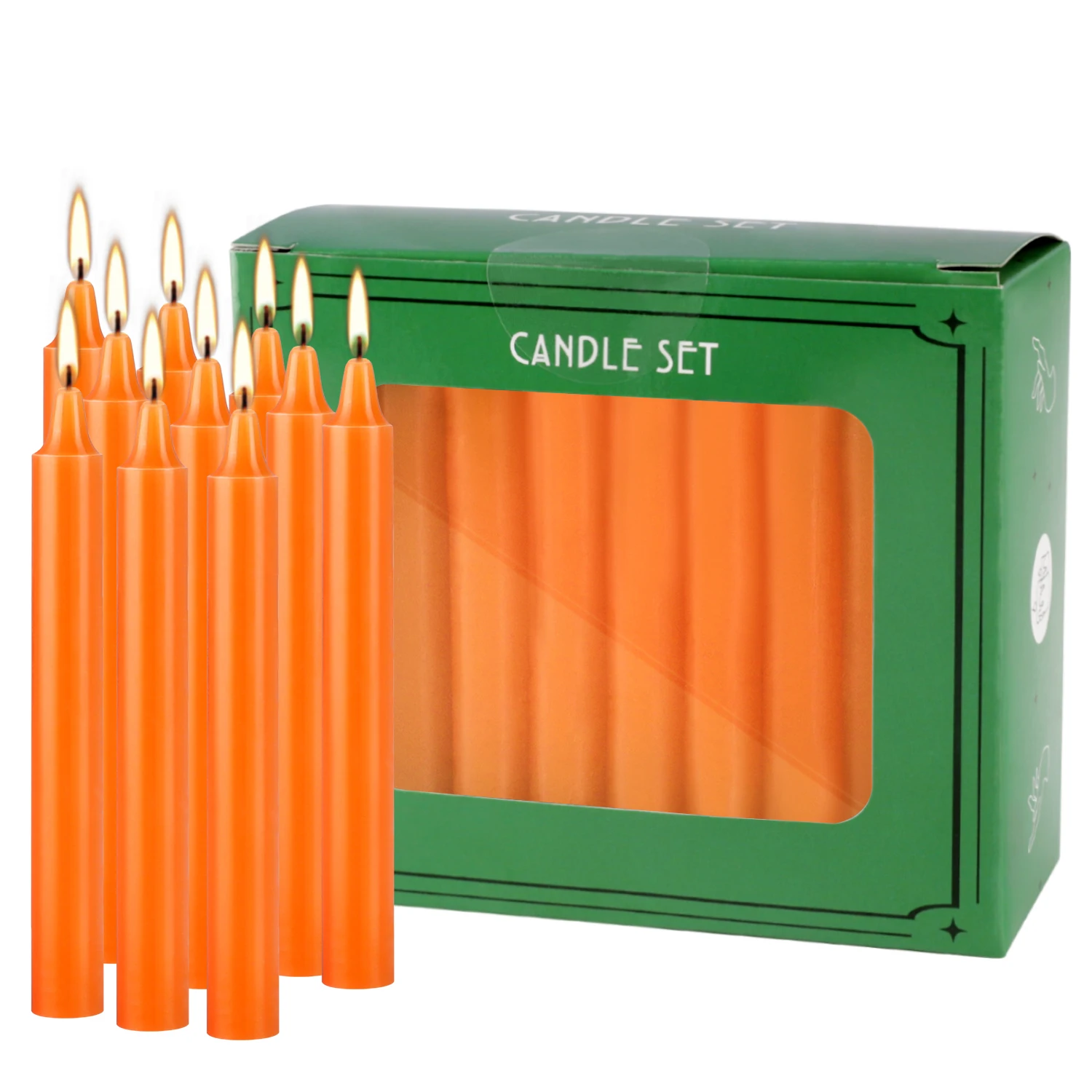 Orange 40-Count 4-Inch Stick Candles, Drip-Free, Smokeless, Unscented, Household Dinner Candles, Hand-Poured, Premium Quality, Suitable for Churches, Homes, Weddings, Parties, Seasonal Celebrations, Emergencies, and Home Decoration, Perfect for Valentine's Day, Father's Day, Mother's Day