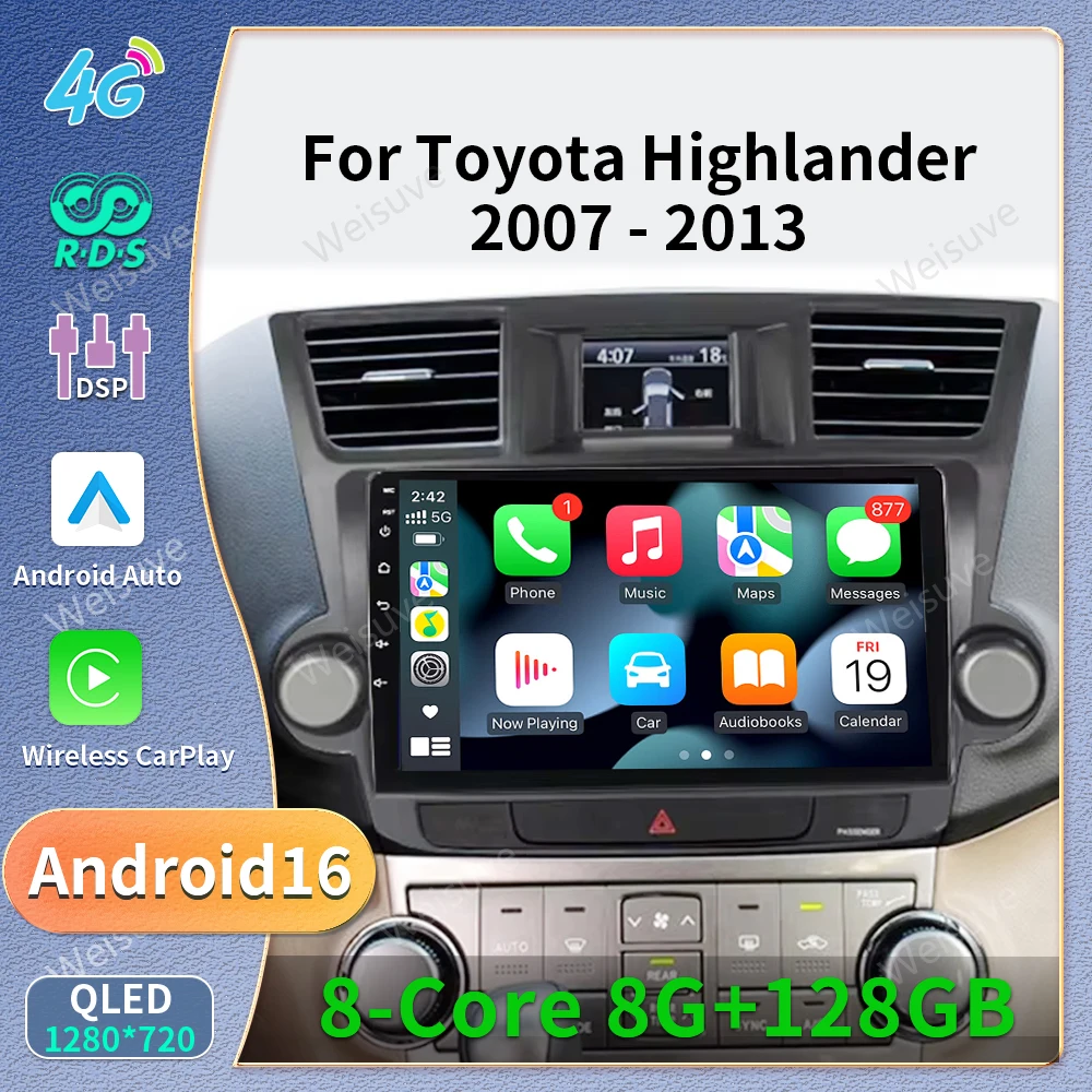 Mfkj Android 16 Multimedia Stereo Car Player Navigation GPS RDS for Toyota Highlander 2 XU40 2007-2013 with 2DIN Slot