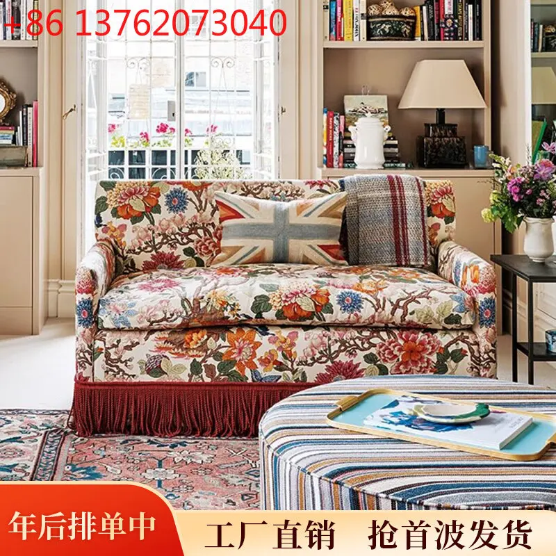 

Xx French pastoral fabric sofa small apartment living room printed double sofa