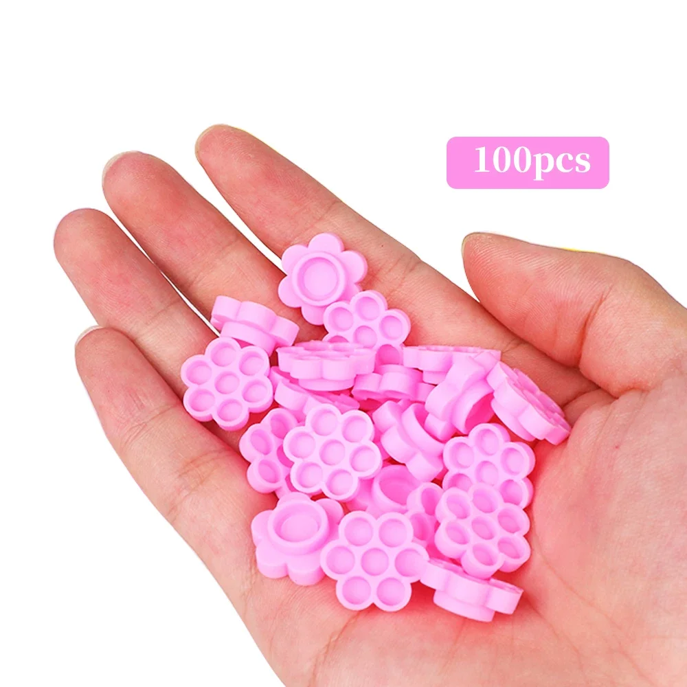 

100 Pcs Pink Flower Eyelash Extension Glue Delay Cups Grafting Makeup Tool for Tattoo Adhesive Pigments