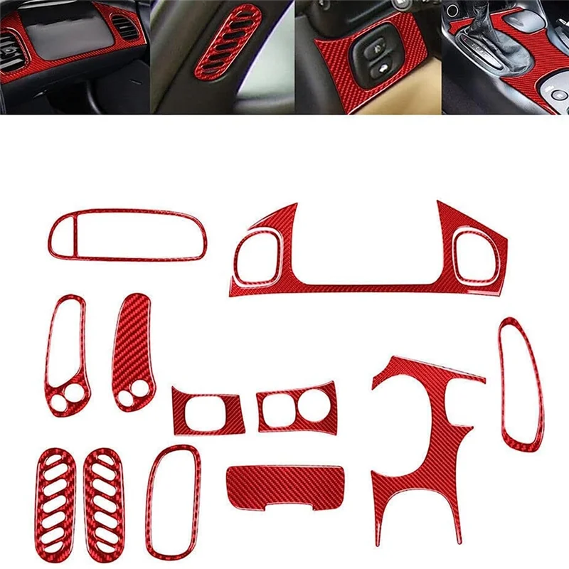 

For Corvette C5 1998-2004 Carbon Fiber Full Interior Kit Central Control Gear Cover Trim Decoration Sticker Accessories Red