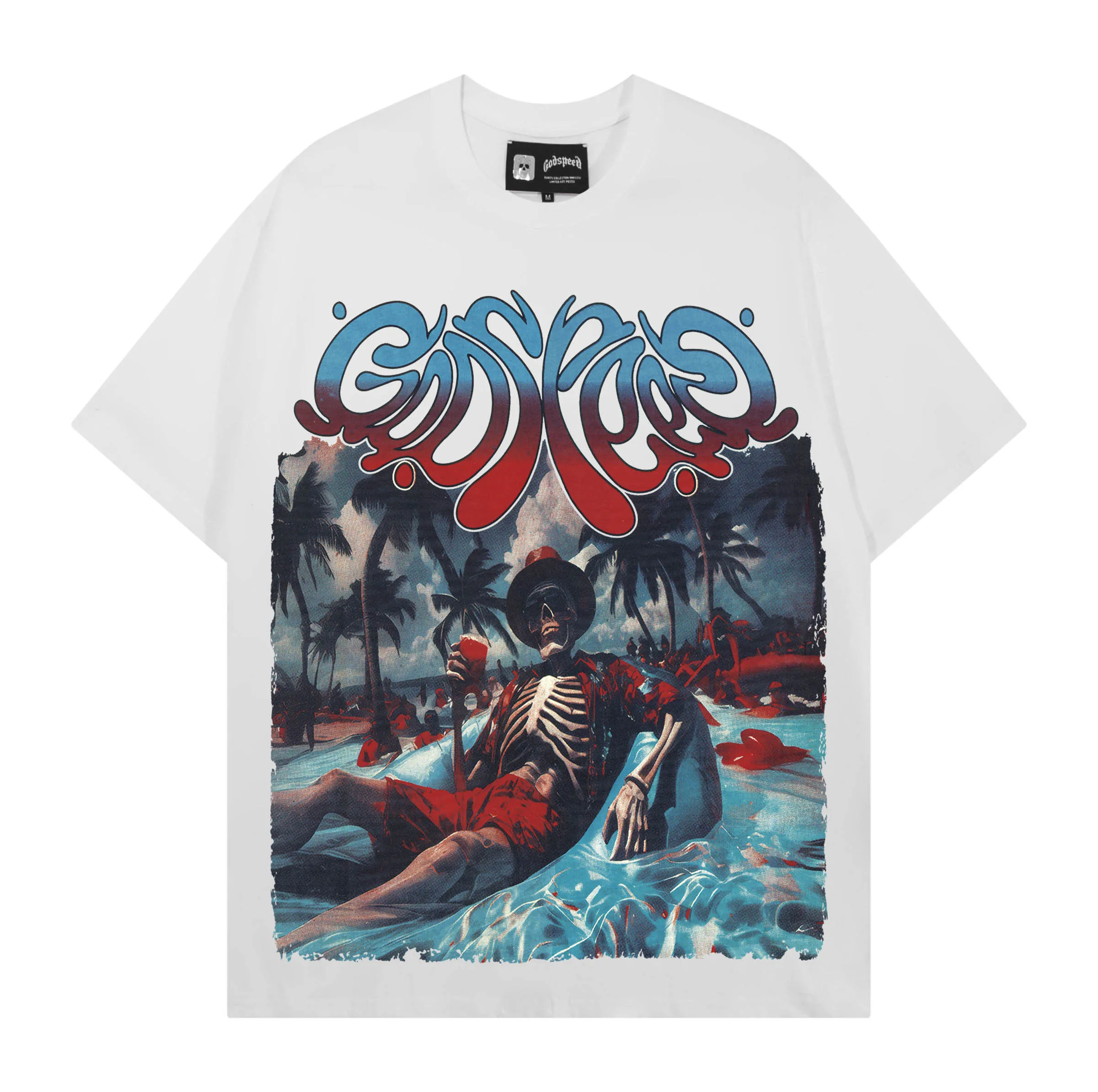 Godspeed American Retro Skull Print Cotton T-Shirt Loose Fit Short Sleeve Heavyweight Double Thread Summer Pure Cotton T-Shirt