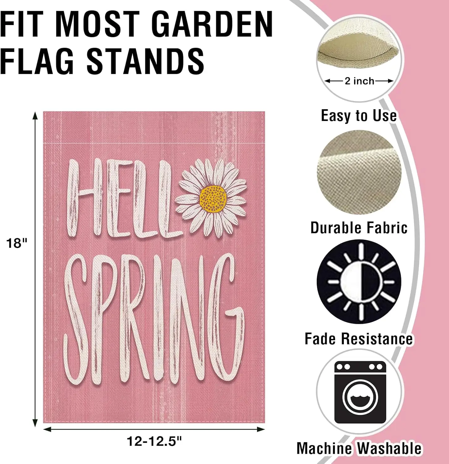 Artofy Hello Spring Pink Small Decorative Garden Flag, Daisy Flower Floral Yard Lawn Outside Decor, Seasonal Burlap Outdoor Home