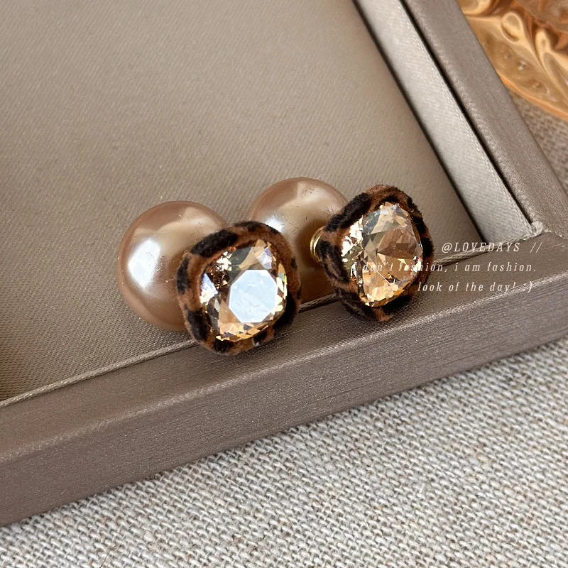 Earrings Leopard Print Geometric Square Rhinestone French Chic Champagne Faux Pearl Convertible Versatile Women Daily Party Gift