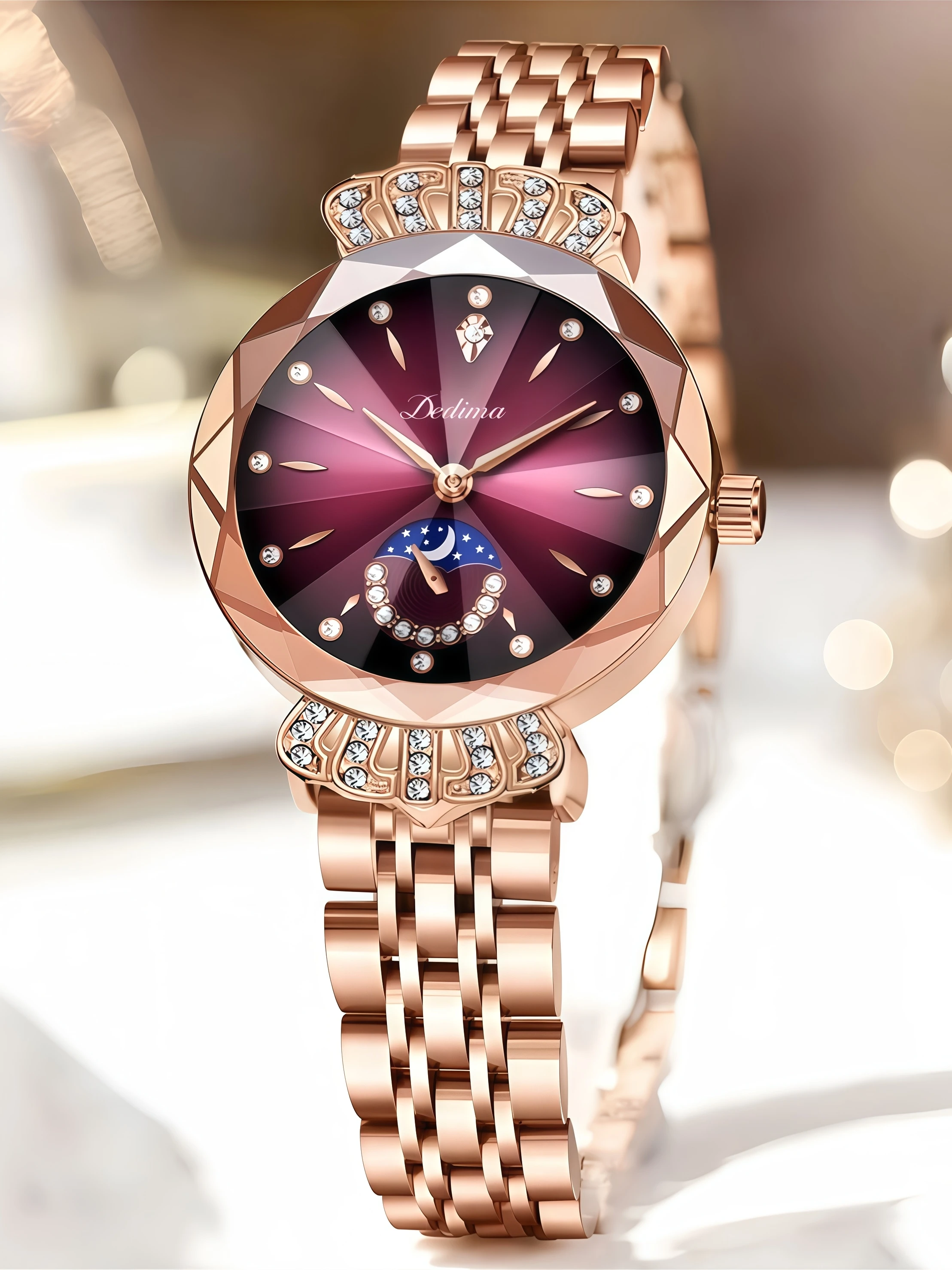 

Casual Fashion Ladies Quartz Wristwatch Diamond-studded Bezel Stainless steel Strap 30M Water-Resistance Suitable Birthday Gifts