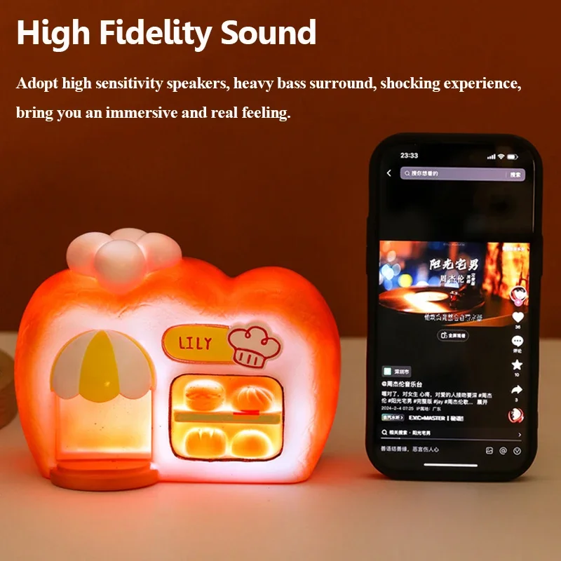 휴대용 귀여운 블루투스 스피커 무선 TWS 연결 스테레오 사운드바, 야간 조명 음악 플레이어, 지지대 FM 라디오, TF 카드, USB