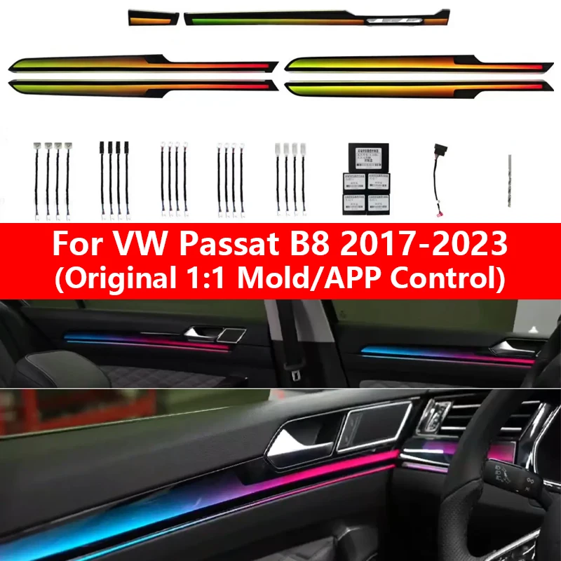 For VW Passat B8/B8.5 Ambient Lighting Original 1:1 Mold Dashboard Door Decoration 64 Color Dynamic Atmosphere Lamp APP Control