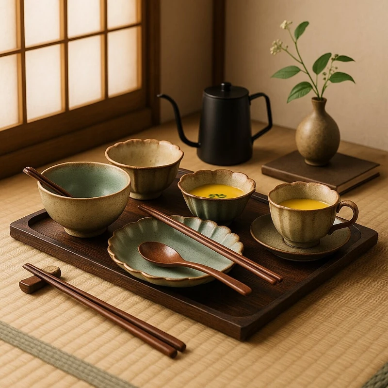 

One-Person Minimalist Tableware Set Porcelain Breakfast Bowl with Chopsticks Home Single Meal Dining Set