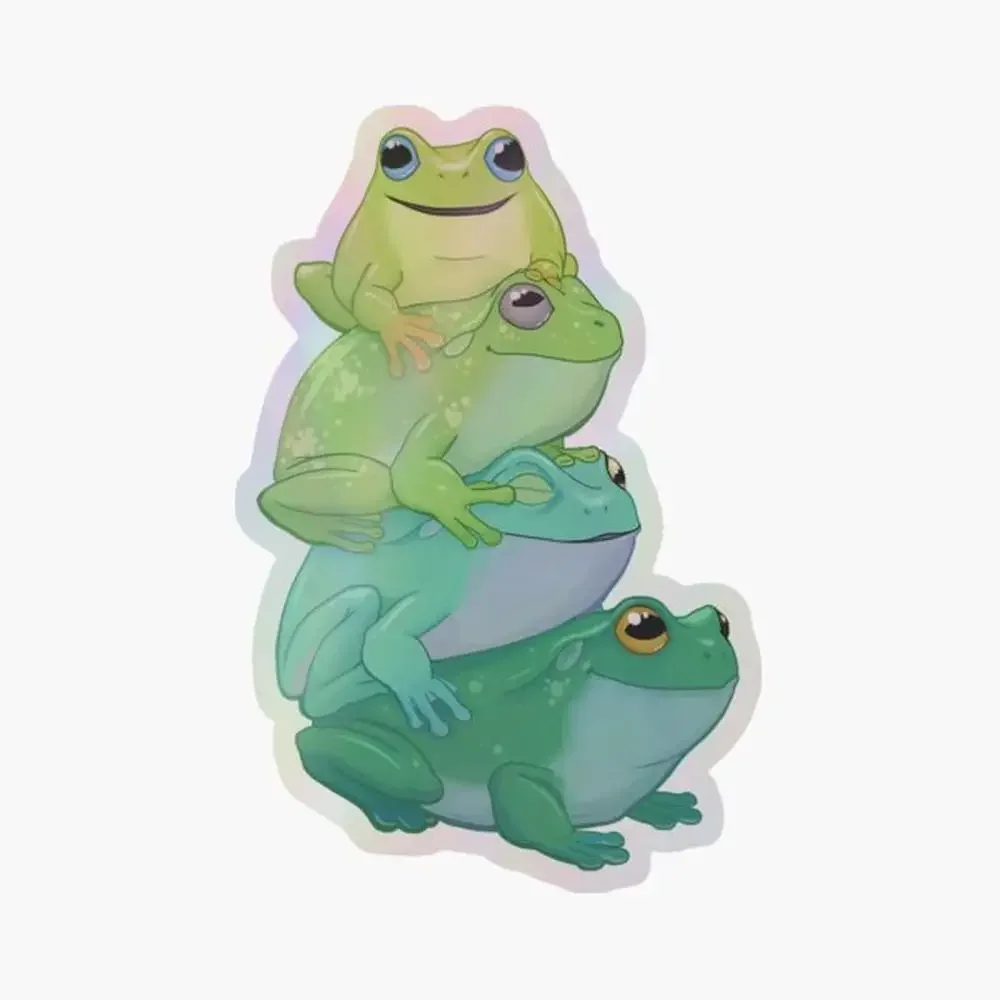 

Липкая голографическая наклейка в виде лягушки для декора ноутбука, спальни, автомобиля, милый мультяшный арт, модный общественный чемодан