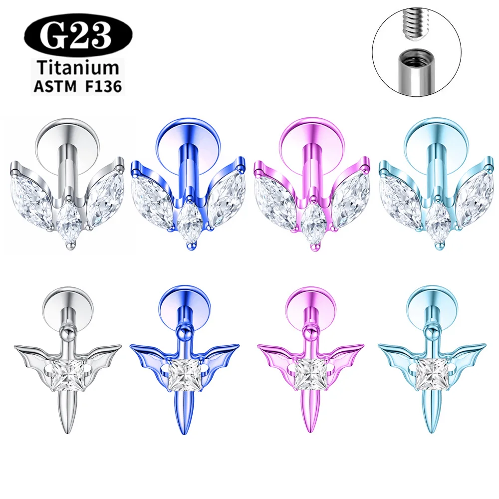 Implant Grade ASTM F136 Titanium Nose Stud Earring Nose Stud  Anodizing Internally Threaded CZ 16G Piercing jewelry