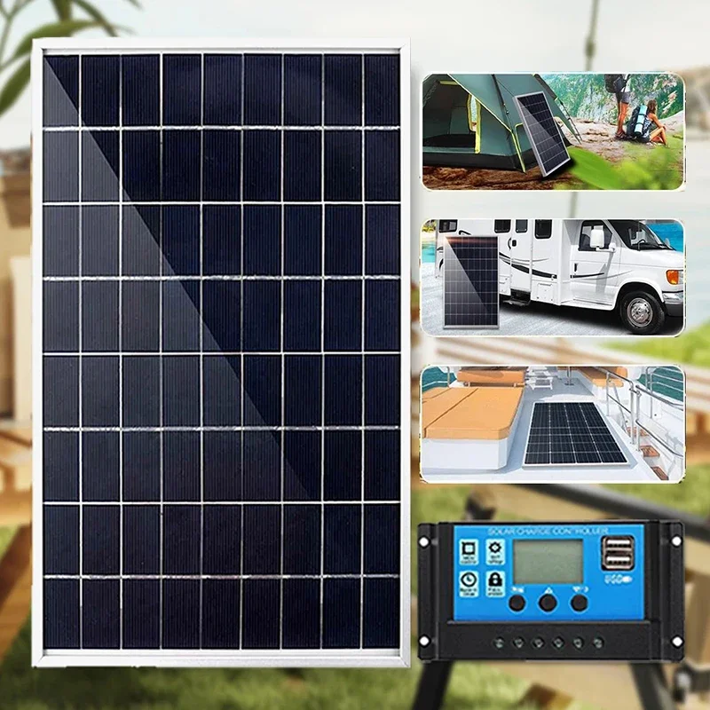 300W Solar Panel Kit 12V Complete Capacity Polycrystalline USB Power Portable Outdoor Rechargeable Solar Cell Generator for Home