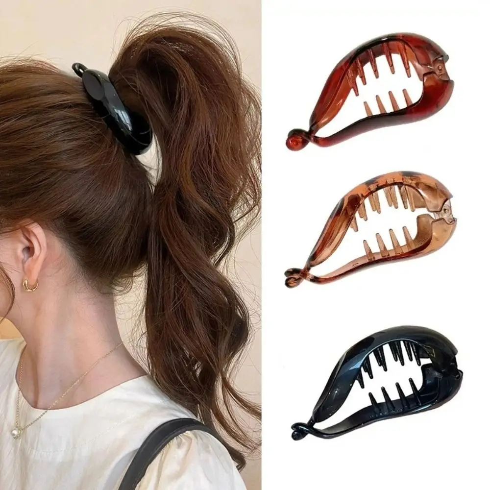 

4pcs Retro Style Non-Slip Banana Hair Clip Leopard Print Stylish Vertical Clip Oval Shape Hair Claw Girl