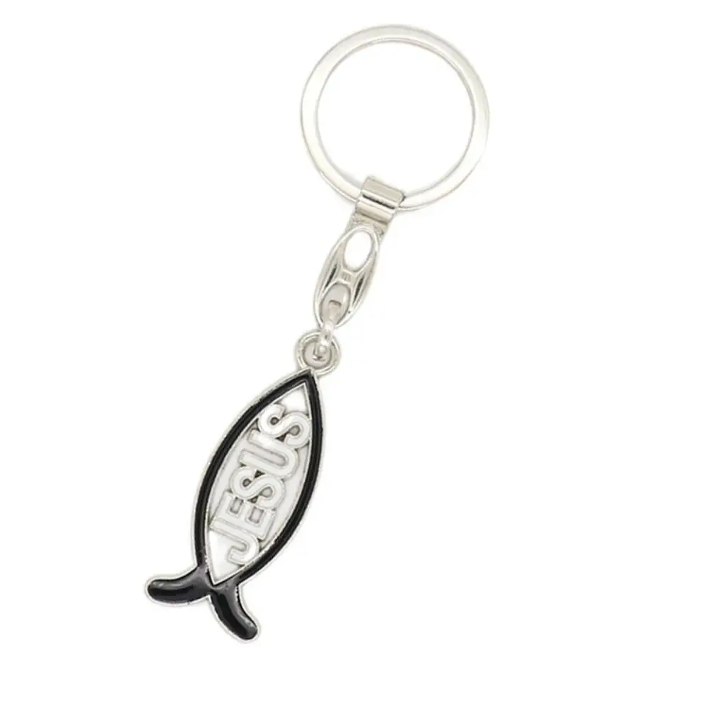 

Creative Alloy Fish Shape Keychain Fish Shape Cartoon Jesus Charm Pendant Religious Christian Car Keychain Christian Gift