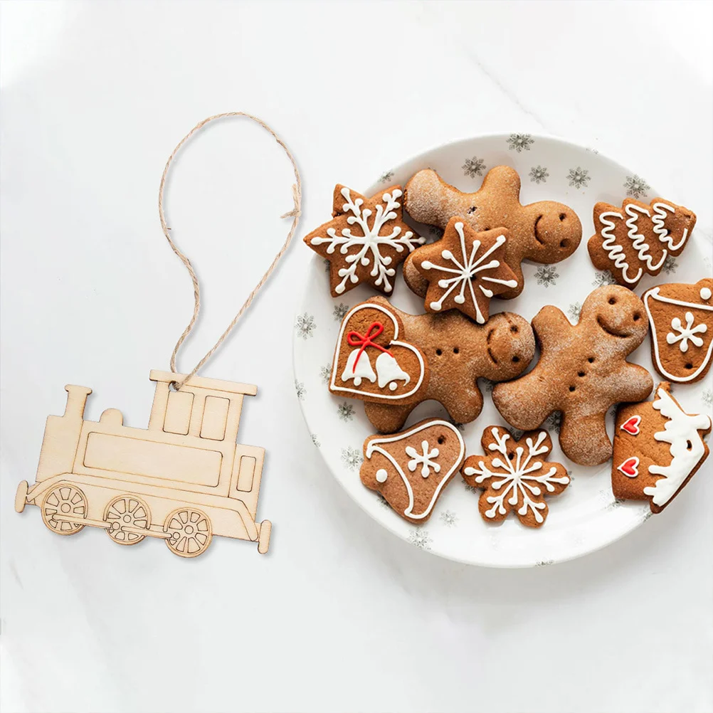 

10 Pcs Rustic Wooden Train Pendants Shaped Photo Prop Rural Ornaments Cutouts Hanging