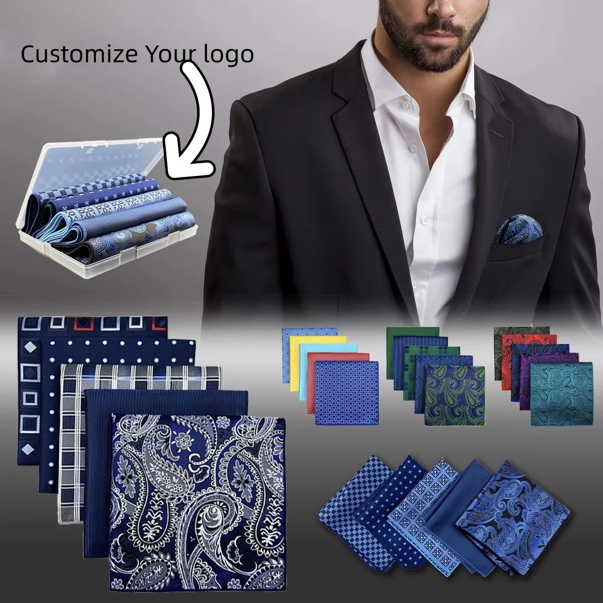 Customized Picture Name: Classic Men's Square Pocket Handkerchief, Suitable for Business, Weddings and Formal Events