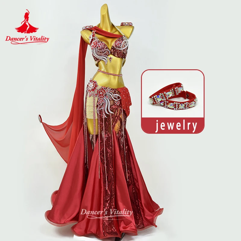 Belly Dance Set Diamond Bra Flutter Sleeves Fishtail Skirt Performance Suit High-End Custom Adult Child Competition Clothes