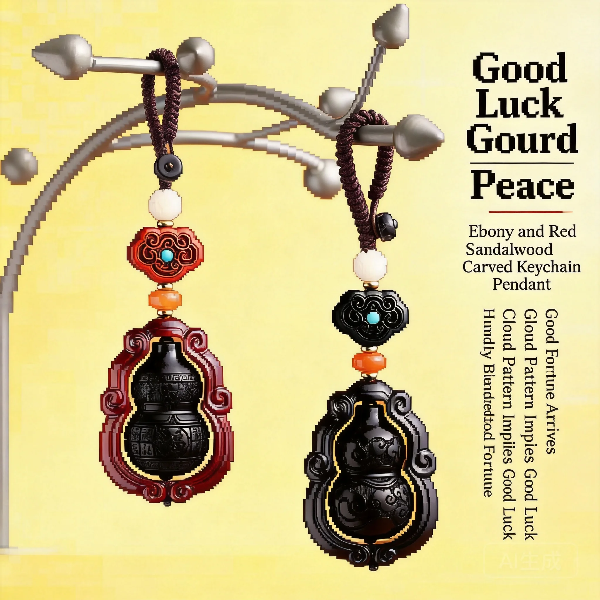 

Car Key Chain Pendant Chinese Style Good Luck Fortune Auto Decor Natural Ebony Red Sandalwood Carved Gourd 2026 Safety Amulet