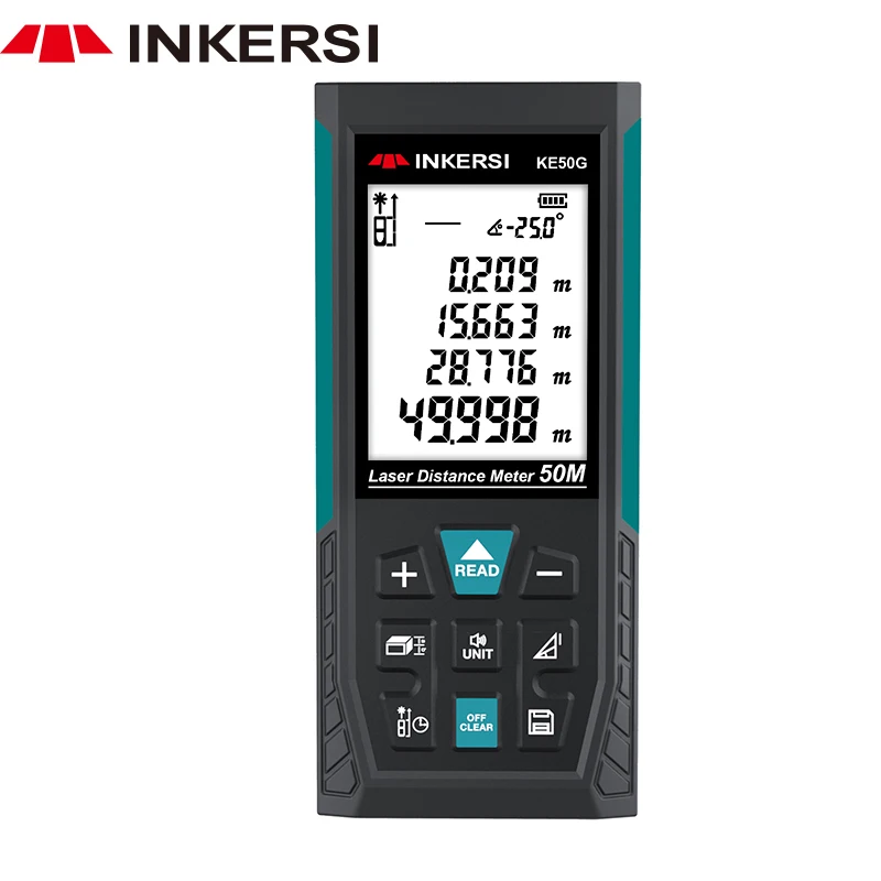 INKERSI Laser Distance Meter 50M Laser Rangefinder Green Beam Digital Tape Measure with Area/volume/Pythagorean measurement