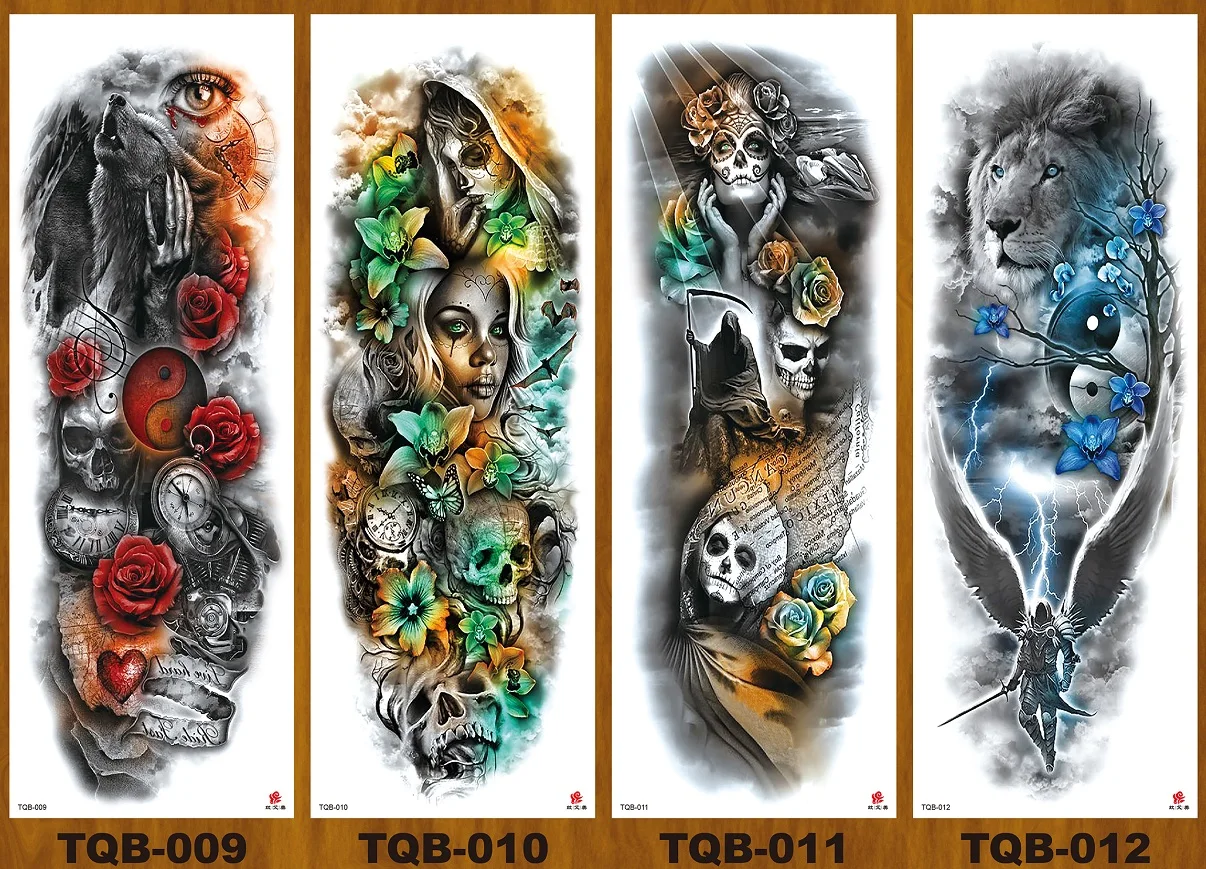 45PCS Large Arm Tattoo Lion  flower 3D Watterproof Temporary Tatoo Stucjer Wild Wolf Tiger