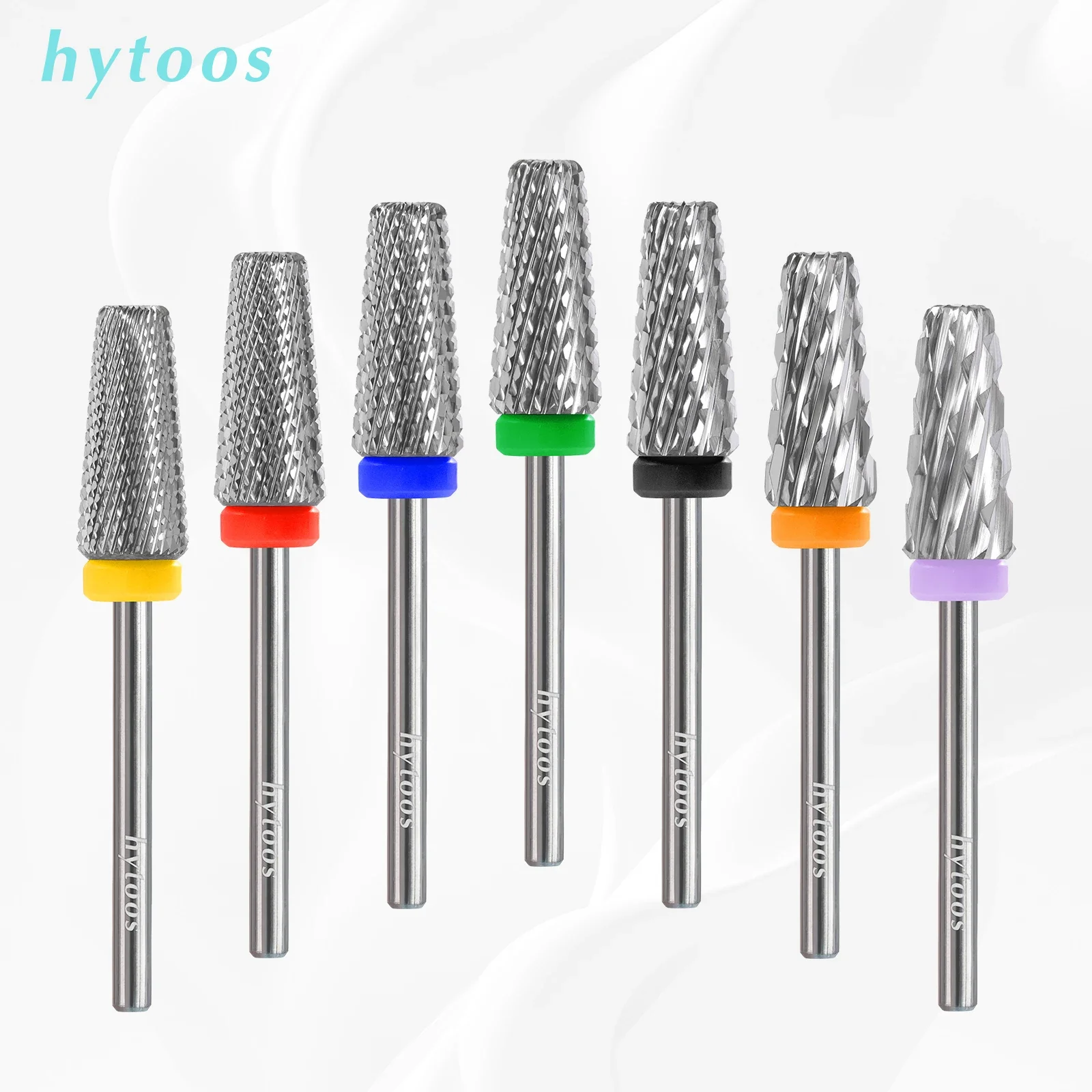 HYTOOS テーパー型 5 in 1 ネイルドリルビット クロス歯 超硬ネイルビット ジェル除去 電動ネイルファイル マシン マニキュアアクセサリー