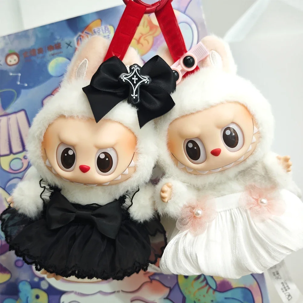 

Для Labubu 17 см комплект одежды для мягких кукол, мини-плюшевая кукла, платье Kawaii Devil Angel с крыльями, комплект одежды, аксессуары