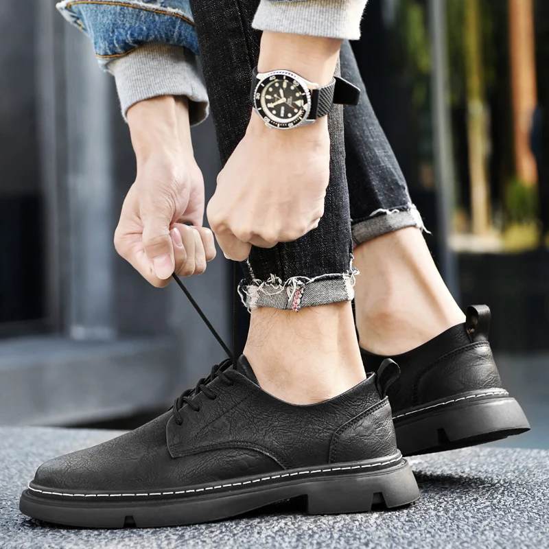 

Men Fashionable High Quality Casual Shoes Comfortable Soft Sole Senior Handmade Breathable Lace Up Casual Oxford Leather Shoes