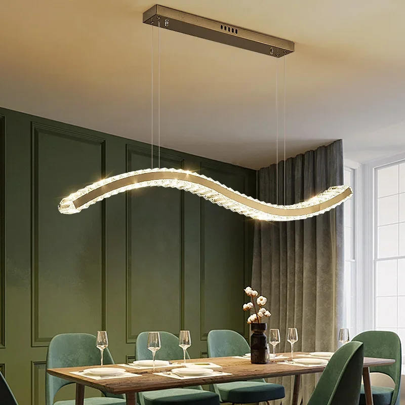 Wave Design Led Kroonluchter Voor Eetkamer Goud/Zilver Kristallen Lamp Moderne Keuken Eiland Hang Armatuur Korte Bar Verlichting