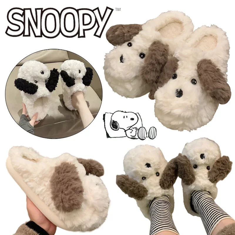 

Симпатичные плюшевые тапочки Снупи, женские модные зимние теплые тапочки, мультяшная домашняя обувь для спальни из хлопка, Повседневная Мягкая домашняя обувь