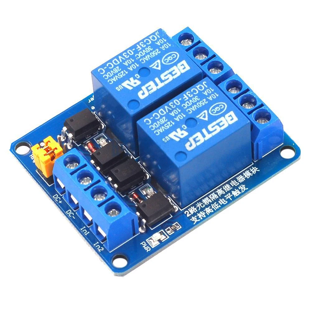 Dual Optocoupler Isolation High/Low Level Trigger 3.3V 5V 12V 24V 2 Channel Relay Module with Power Supply Module