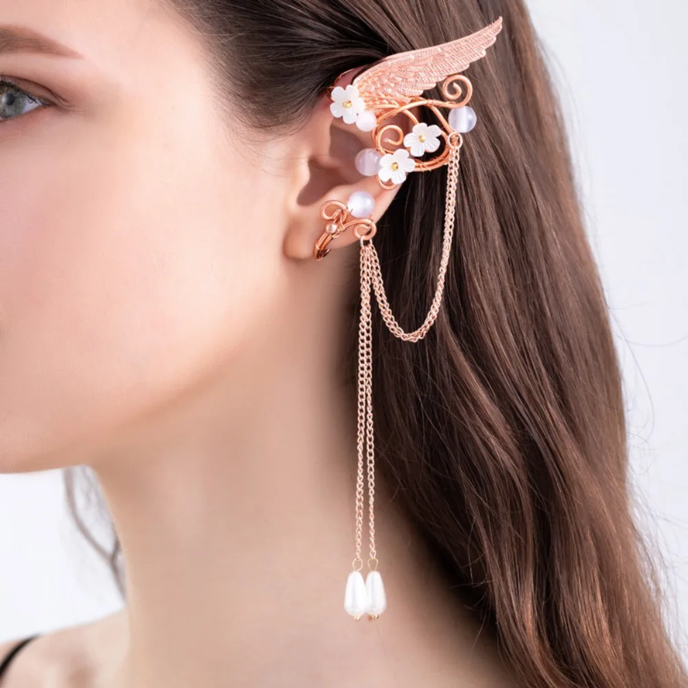 Left Ear Right Ear Alloy Elf Ear Clip Elf Ear Hollow Out Wings Ear Cuff Crystal Jewelry Accessories Flower Ear Clips Carnival