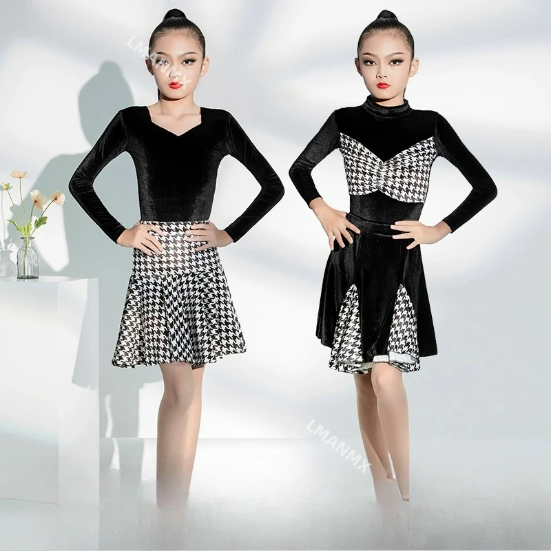 

Платье для латинских танцев для девочек, осень/зима, новое детское профессиональное тренировочное платье с разрезом, детское платье для выступлений