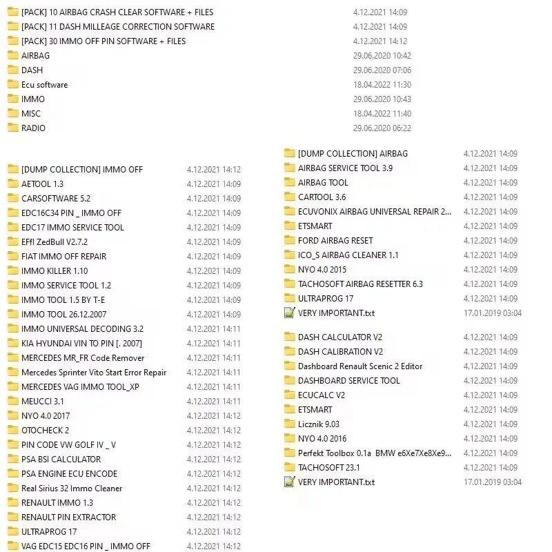 

IMMO OFF SOFTWARES + DASH MILLEAGE CORRECTION + AIRBAG CRASH CLEAR/ TOTAL 32 GB Package of Car Software Ecu Programming AAD