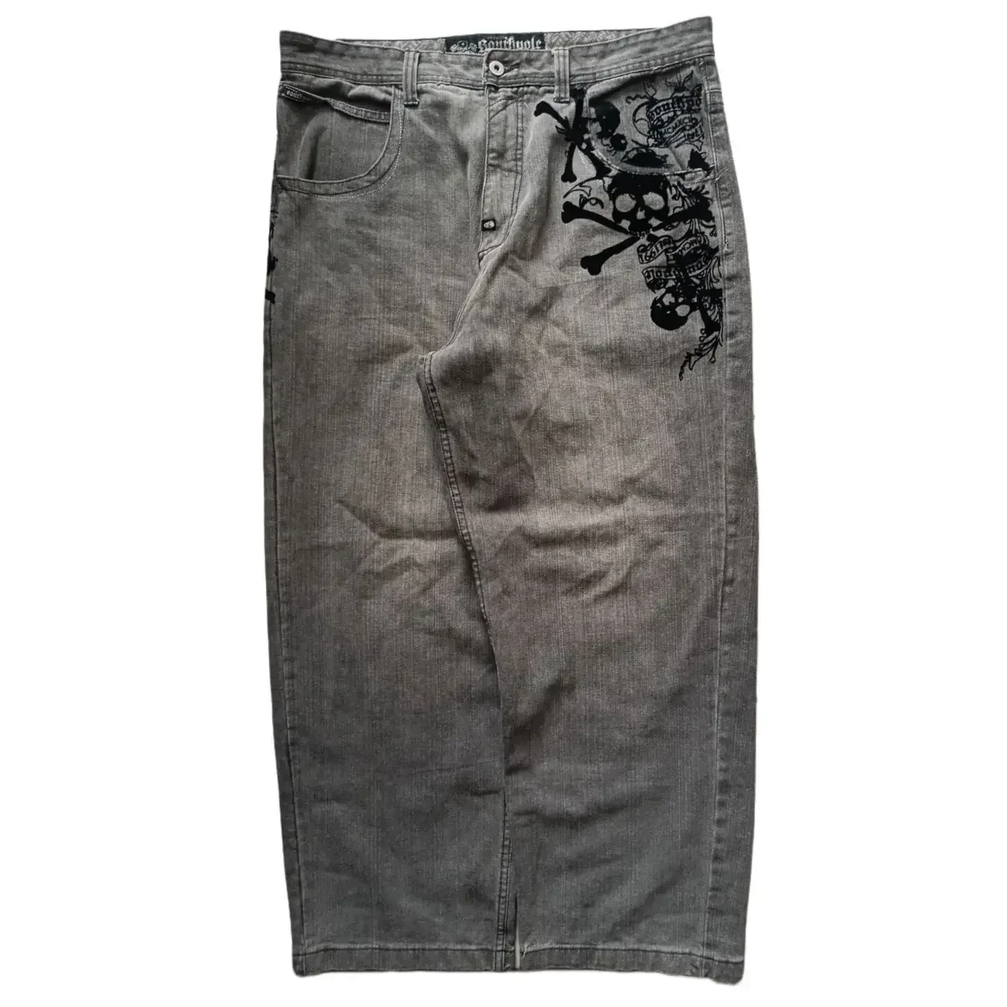 Nuevos pantalones vaqueros Retro Southpole con calavera y marca de agua, pantalones vaqueros sueltos Y2K para hombres y mujeres, pantalones góticos de Hip Hop para monopatín, ropa de calle