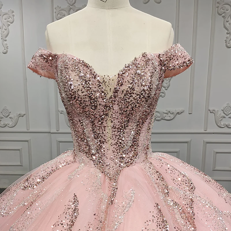 Principessa elegante al largo della spalla abito Quinceanera paillettes Sweetheart abito da ballo lungo fino al pavimento Avondjurken