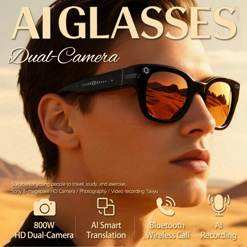 

Умные очки для фотосъемки пикселей на открытом воздухе, 800 Вт, мужские очки с искусственным интеллектом, запись видео, голосовой помощник, водонепроницаемые модные очки для женщин