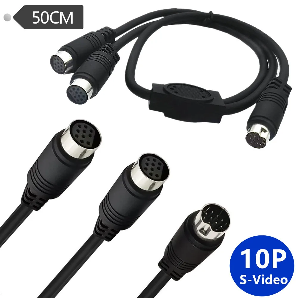 Mini DIN 10 Pin 1 Male Split 2 Female Y Adapter Cable MD 10PIN Core Component Wire, S Terminal S Video 10 Core Wire 50cm