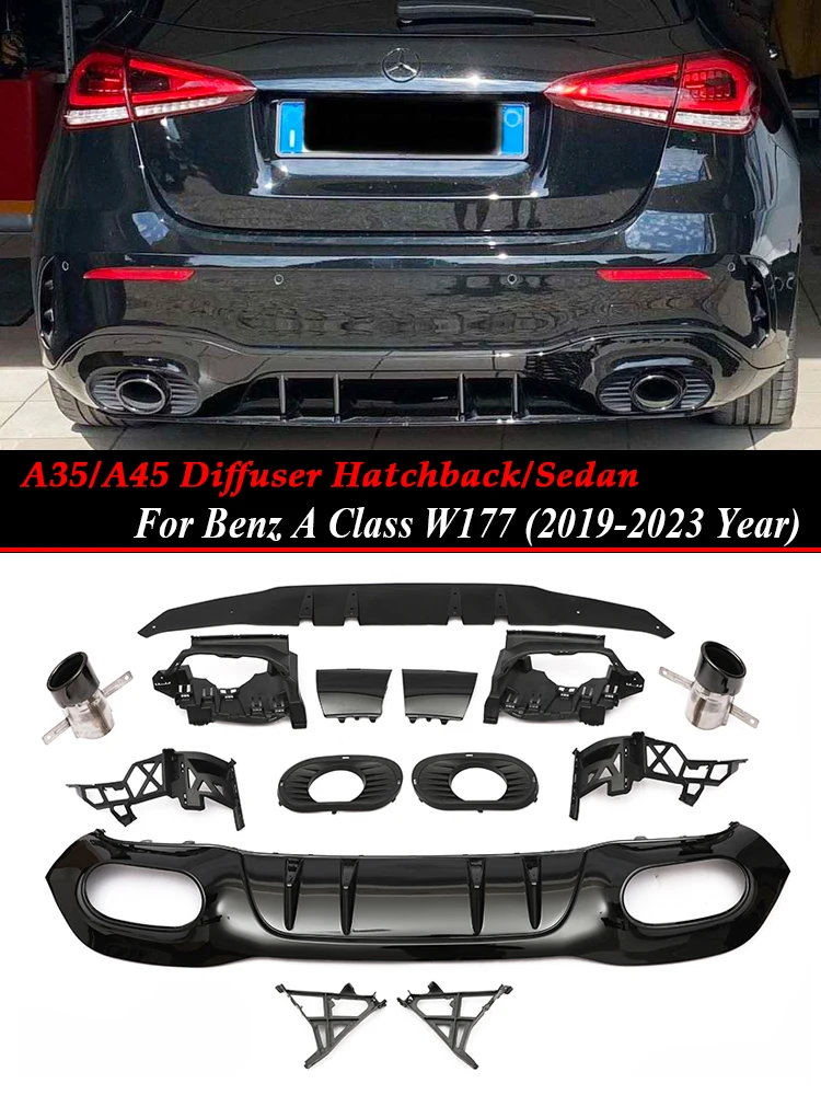 Rear Bumper For Mecerdes Benz A Class W177 A45 A35 Style AMG Look Rear Diffuser With Exhaust Pipe Tips Hatchback Saloon