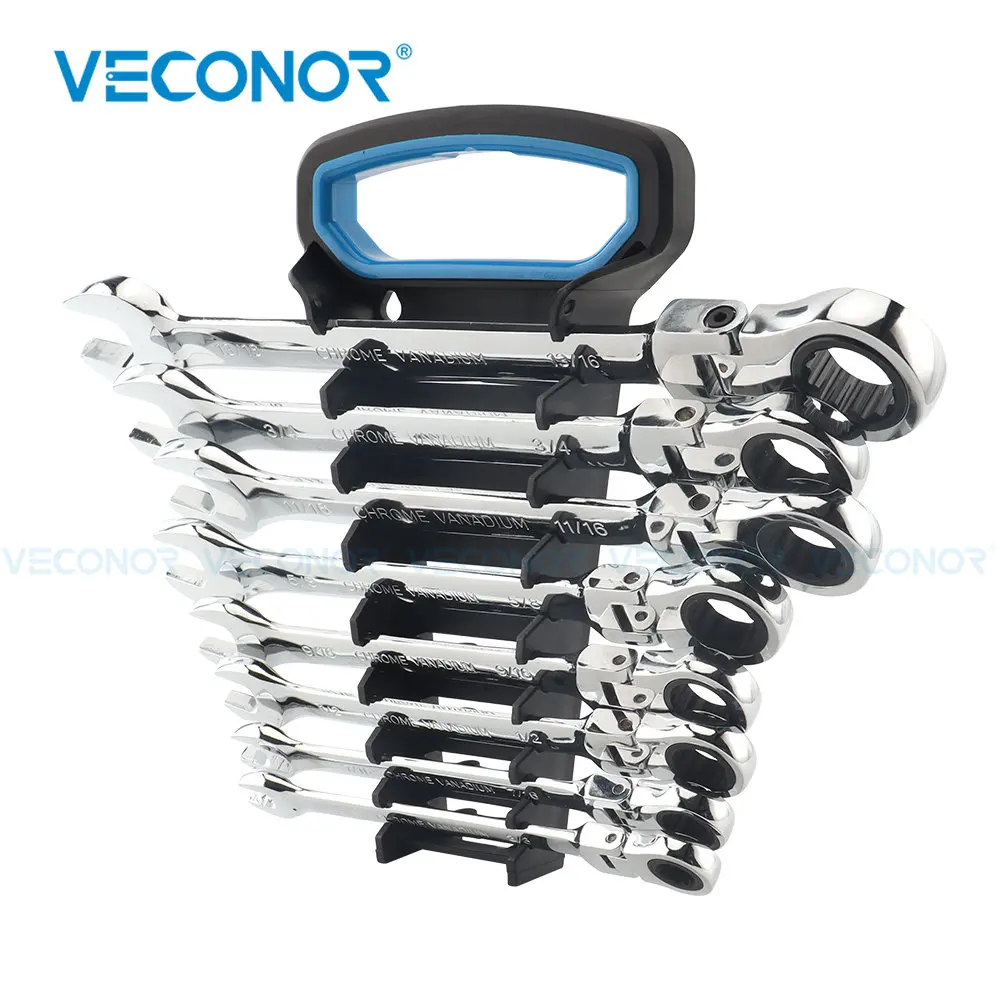 Inch Ratchet Wrench Set of Keys Spanner Set Flexible Head Mirror Polished Chrome Plated Hand Tool with Carrying Rack