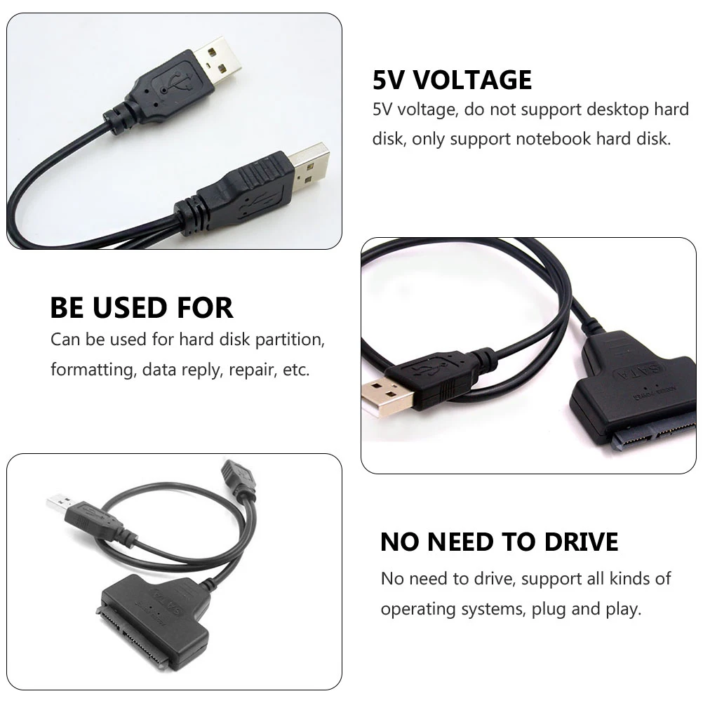 

2 PCS Data Cable Affordable Hard Disk External Premium Material Easy Drive Converter Copper